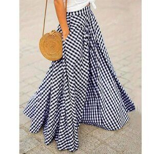 Classic Gingham High Waisted Flowy Maxi Skirt